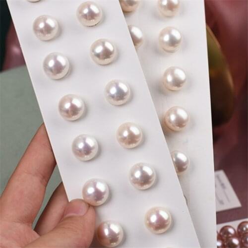 3mm 4mm Pearl Stud Earring Jewelry Loose Button Pearls Beads High Luster Natural Freshwater Button Pearl Half Hole