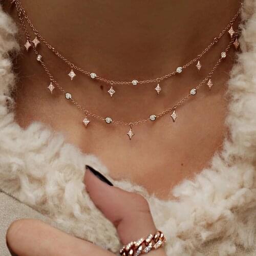 2021 Designs 925 Sterling Silver Crystal Gold Rose Gold Silver Color Dangle Star Cz Drop Choker Necklaces Jewellery For Women