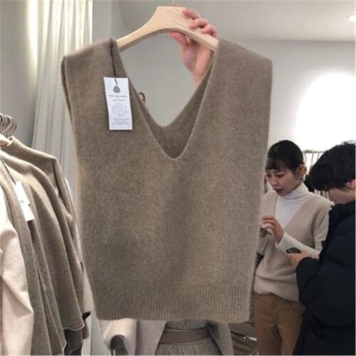 2021 Korean New Cashmere Sweater Women Vest Ladies Knitted Autumn Winter Sleeveless V-Neck Pullover Korean Female Vest Tops 5929