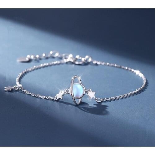 925 Sterling Silver Link Chain Moonstone Planet Star Charm Bracelet &Bangle For Women Party Fashion Jewelry SL171