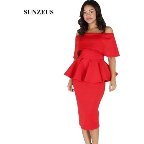 Elegant Women Prom Dress Off Shoulder Knee Length Red Party Dresses 2019 Sheath Formal Robe vestido formatura