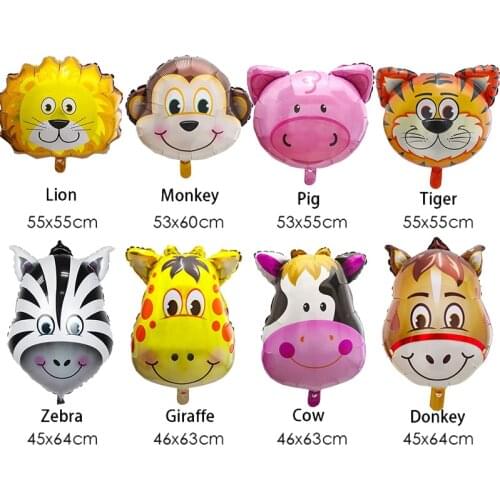 10pcs Tiger Zebra Lion Monkey Cow giraffe Animals Foil Balloons Animal Air Ballons animal theme party Zoo supplies Kids Toy