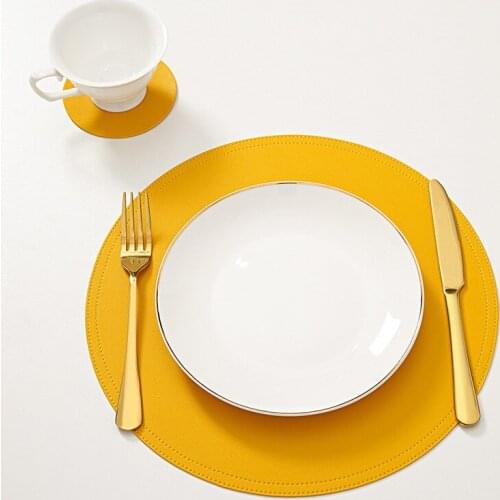 2PCS Leather Round Placemat European Western Food Heat Insulation Waterproof Oil Proof Mat Placemat Oil Heat Insulation Placemat