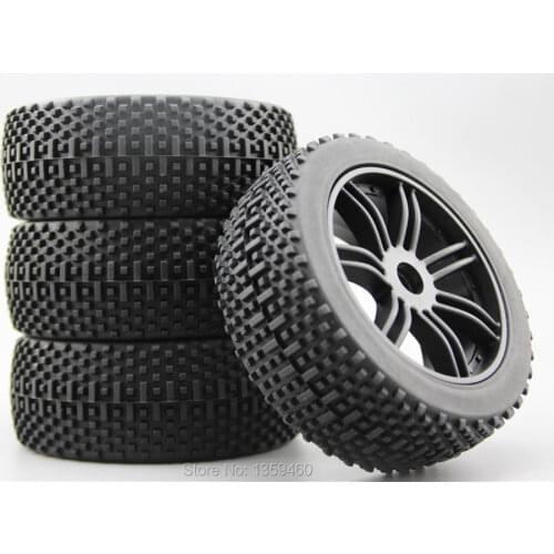 4pcs 1/8 Buggy Off Road Tire Tyre Stair 7 Spoke Black Rim Fit For 1:8 Buggy Car 1/8 Tire 22040+26005