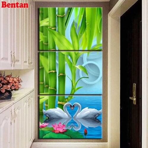 5d diamond painting Bamboo swan diy full square round drill diamond embroidery mosaic 3 pcs 3d pictures of rhinestone home decor