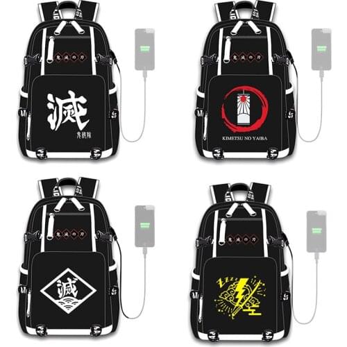 Anime Backpack wiht USB Charging Port Laptop Bags Demon Slayer:Kimetsu no Yaiba Notebook Bags Bookbag for Students Girls Boys