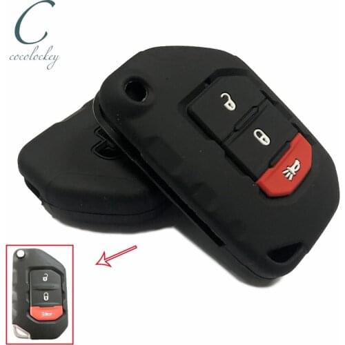 Cocolockey Silicone Car Key Cover Case Fob Fit for Jeep Wrangler JK Model 2018 2019 3buttons Smart Flip Key Car Styling