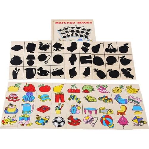 Wooden Graphics Shadow Matching Cards Puzzle Learning Concentration Kids Toy