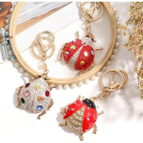 Cute Red ladybug Crystal Rhinestone Keyrings Key Chains Rings Bag Holder Purse Holder Car Lovely Keychains For Women
