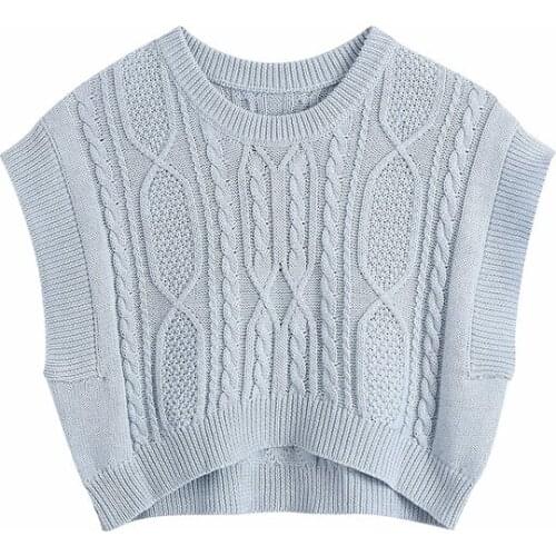 Evfer Women Casual Za Spring Autumn Knitted Pullover Vest Girls Fashion O-Neck Sleeveless Short Sweaters Ladies Knitwear Jumpers