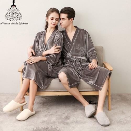 Men Womens Sleep Lounge Robes Gold Velvet Autumn Nightgrowns Couple Robe Bathrobe Male Female Dressing Gown Lounge Homewear