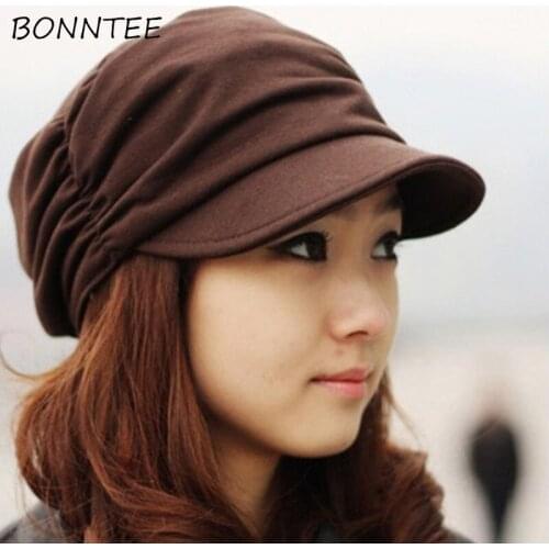 Caps Cotton Solid Females Sunscreen Korean Style Autumn Winter Female Casual Fashion Women Pleated Cap Womens Chic Outdoor Visor