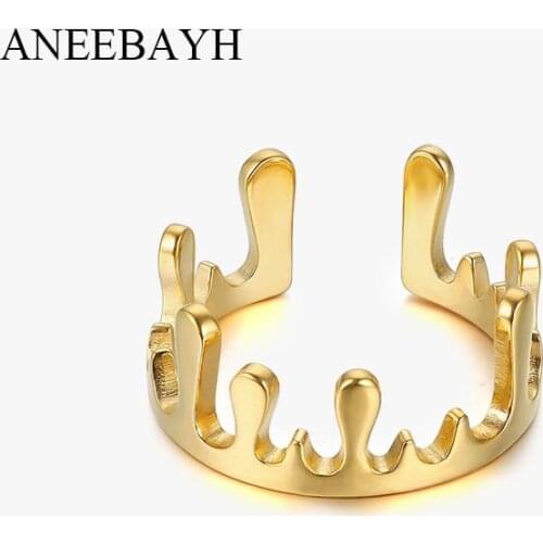 Fashion Irregular Adjustable Open Rings For Women Stainless Steel Crown Shape Engagement Rings Wedding Jewelry Bulk Wholesale