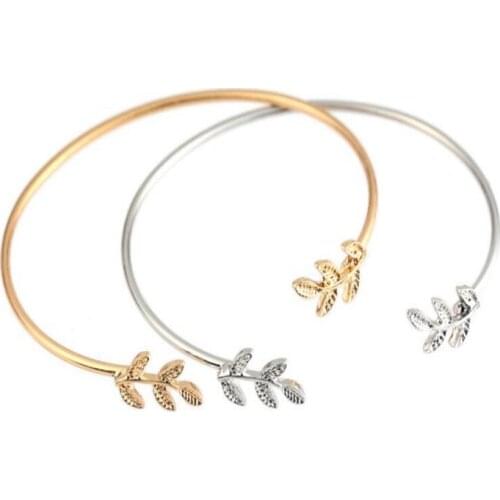 Fashion Simple Gold Silver Plated Cuff Bracelets For Women Leaves Bangle Wristband Open Bangle Birthday Bracelet Friendship Gift