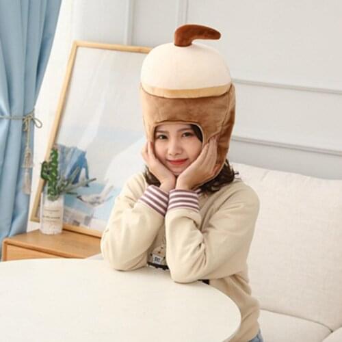Cartoon Milk-Tea Shape Plush Hat Cap Earflap Girls Cosplay Photo Props Gift Ears Hat Earflap Cap Head Warmer Photo Supplies