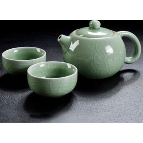 Ge kiln Tea Cup Set Ice Cracked Tea Pot Kit Celadon Ru Kiln Glaze Chinese kung-fu Ceramic Tea Cups Xi Shi Pot