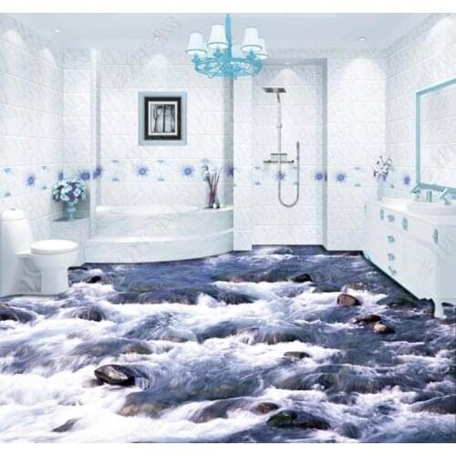 Mountain river waterfall 3D Floor Painting Mural Wallpaper Bathroom Bedroom PVC Self-Adhesive Waterproof Floor Wallpaper 3 D