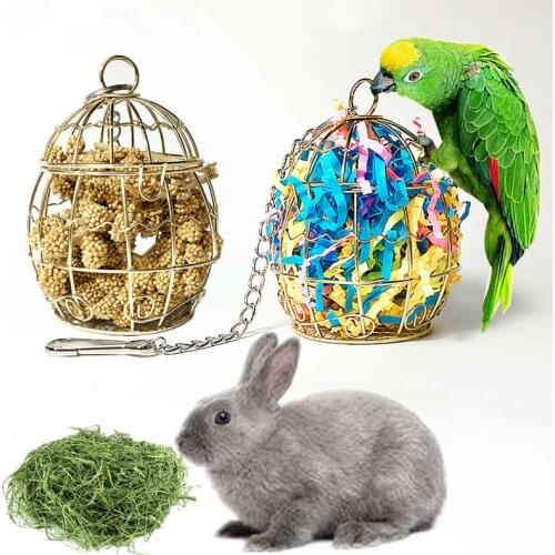 Stainless Steel Bird Shredder Toys Cage Feeder Foraging Exercise Hanging Hay Ball Rat Rabbit Parrot Millet Container Food Basket