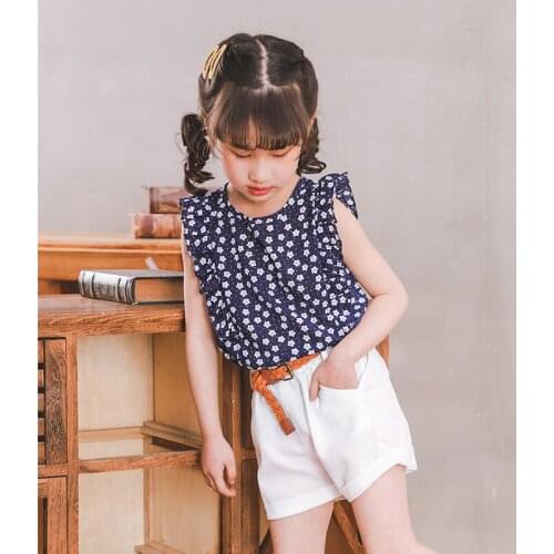 2020 New Summer Casual Children Sets Flowers Blue T-shirt+ Pants Girls Clothing Sets Kids Summer Suit For 3-7 Years