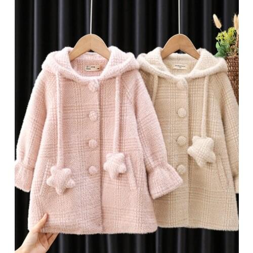 Girls' new Korean Fashion coat childrens long thickened baby Kids warm foreign style coat
