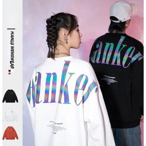 Large Size Mens Couple Clothes Trendy Sweaters for Men and Women Colorful Letters Reflective Printing Loose Tops Couples