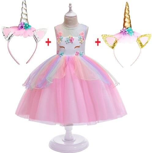 Girl Unicorn Fantasy Princess Dress For 3-10 Years Kids Girsl Birthday Wedding Party Clothing Children Costume Set