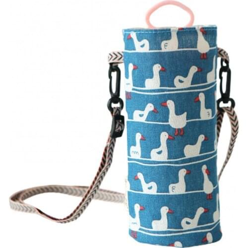 Cotton Linen Canvas Water Cup Bag Toggle Shoulder Back Cross Cup Pouch