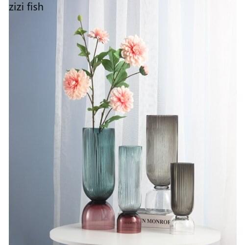 Stripe Transparent Glass Vase Funnel Shape Flower Arrangement Hydroponics Desktop Vase Ornaments Decorative Glass Fruit Plate