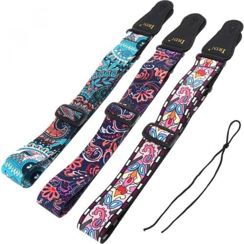 Adjustable Printing Guitar Strap with National Style Flowers Pattern 3 Colors Optional for Acoustic Electric Bass Guitar