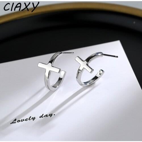 CIAXY 925 Sterling Silver Cross Stud Earrings for Women Personality Small Ear Cuff Initial Earring Dainty Jewelry