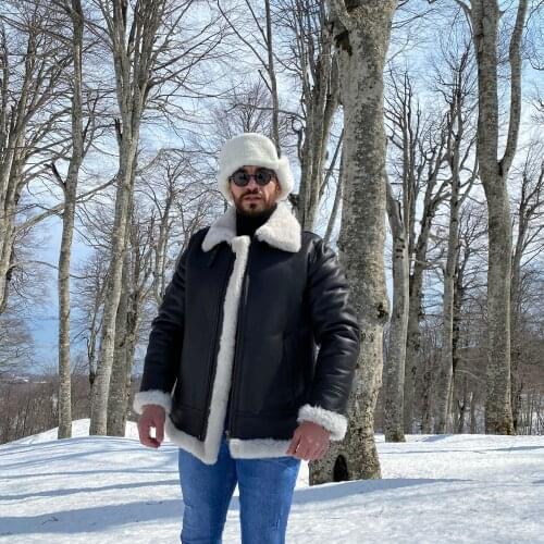 Bomber Hats sheepskin Fur EarFlap White Mens Dad Hats Ear Flaps Snow Cap Black