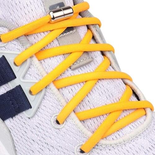 1Pair Metal Lock Shoelaces Round Elastic Shoe Laces sneakers Special No Tie Shoelace for Men Women Lacing Rubber Zapatillas