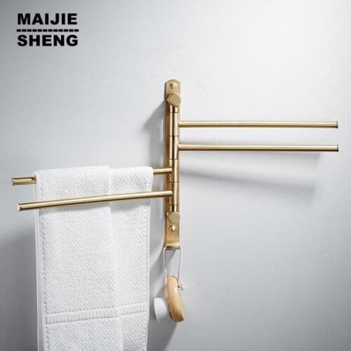 Nordic Brass Multi-functional Towel Rack with Perforated Wall Golden brush Bathroom towel Hanger
