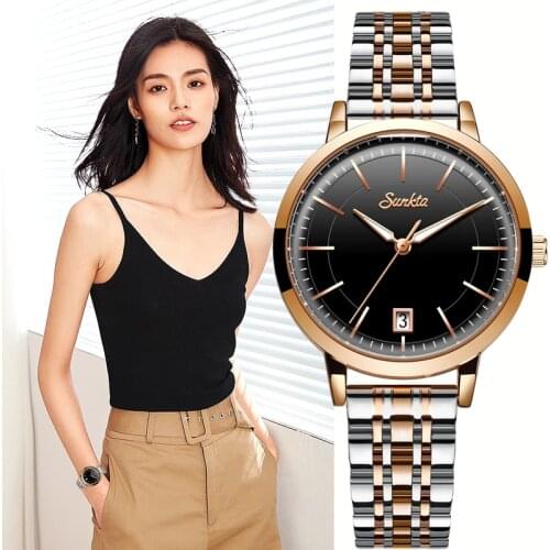 SUNKTA Women Watches Luxury Brand Fashion Casual Ladies Quartz Watches Rose Gold Stainless Steel Waterproof Watch Clock For Girl