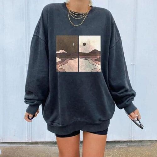 Setting Sun Landscape Printing Womens Sweatshirts Vintage Harajuku Casual Lady Clothes Hoodies Long Sleeve Print Tops Hoodies
