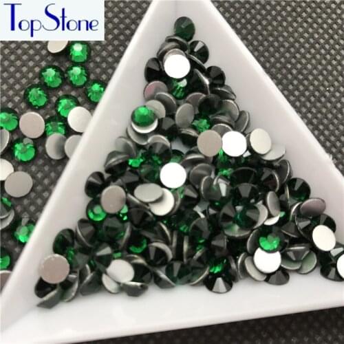 TopStone Non Hotfix Rhinestone Emerald Color SS3-SS34 flat back nail art crystals rhinestones 3D Decoration glue on stone