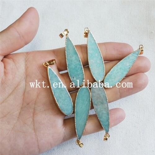 WT-P719 Wholesale unique latest design long teardrop pendants for necklace natural amazonite raw stone color beautiful pendants