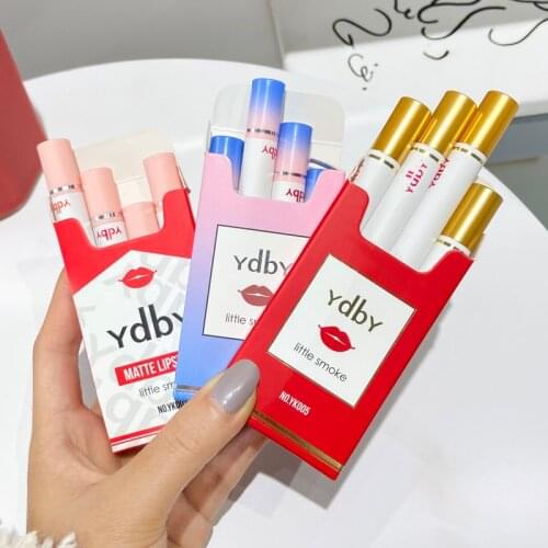 YbdY Velvet Matte Lipstick Cosmetics Waterproof Long Lasting 4pcs/set Cigarette Tube Lipstick Non Sticky Durable Lipstick