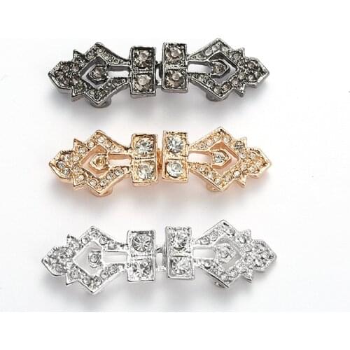 16mm*51mm Mink Fur Coat Clasp Hook Hollow Metal Rhinestones Decorated Combined Fastener Buckles for Bags Belt Overcoat Repairing