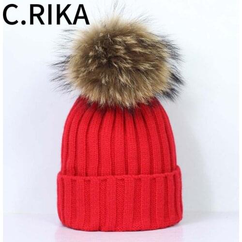 2019 Winter Female Pom Poms Real Natural Fur Knitted Hat Winter Hat for Women Girls Knitted Beanies Cap Warm Skullies Beanies