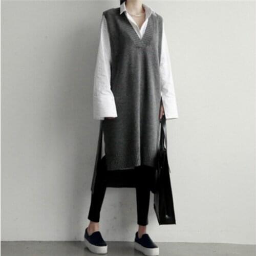 Women Sleeveless Sweaters Casual Knitted Vest 2020 Autumn Winter Fashion Female Vintage Long Sweater Vest Knitting Pullover Tops