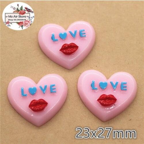 10pcs Resin pink heart flat back Cabochon Art Decoration Charm Craft DIY accessories 23x27mm
