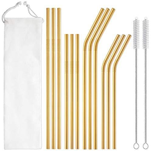 12Pcs 304 Stainless Steel Straws Long Metal Drinking Straw for Tumblers Cups Bottle Bar Drinkware Cocktail Eco-Friendly Straw