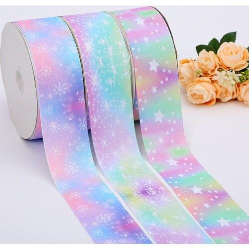 5 yards/lot Starry sky Snowflake Printed Grosgrain Ribbon for DIY Bow Craft Gifts Wrapping Hair Accessories Sewing Fabric