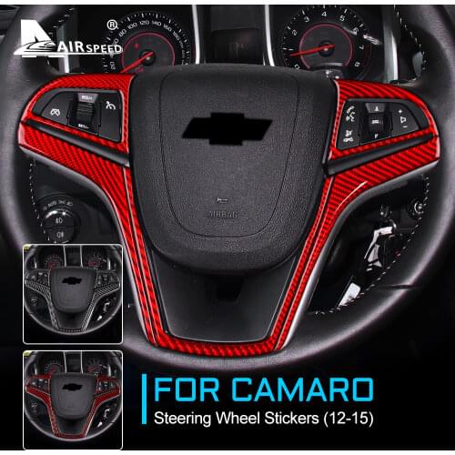 AIRSPEED Carbon Fiber for Chevrolet Camaro Accessories 2013 2014 2015 Car Interior Trim Steering Wheel Cover for Camaro Sticker