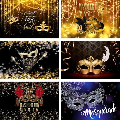 Avezano Backdrop Masquerade Ball Party Golden Mask Feather Prom Shiny Black Photography Backgrounds Photo Studio Photozone Decor