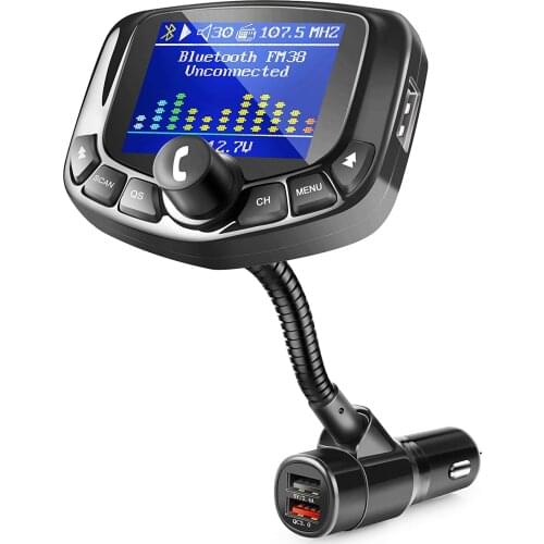 12-24V 1.8" Large LCD Hands-free Car Kit BT 4.1 MP3 Player Dual USB Port Car Charger with LCD Display