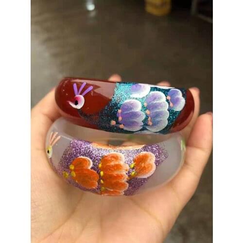 Natural Jade Bracelets Colored Drawing Peacock and Flower Bracelets Chalcedony Bangles Gift For Women Jades Jewelry