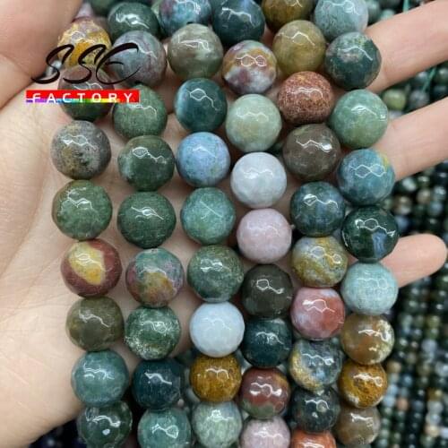 Natural Stone Beads Faceted Indian Agates Round Loose Beads For Jewelry Making 15" 4 6 8 10 12mm Pick Size DIY Bracelet Necklace
