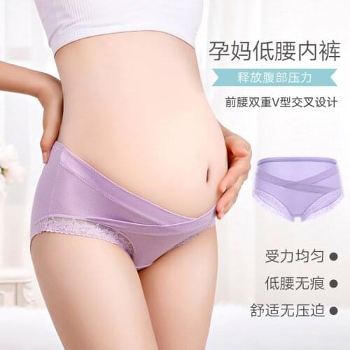 Across V Low Waist Belly Maternity Panties Sexy Cotton Patchwork Lace Underwear for Pregnant Women Summer Pregnancy Briefs